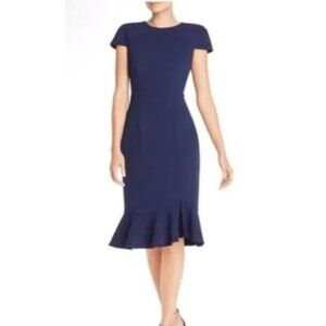 Betsey Johnson Dress Womens 6 Navy Scuba Crepe Dress Ruffle Hem Short Sleeve NWT